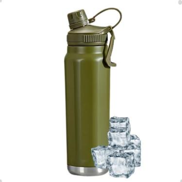 Imagem de Garrafa Térmica MS706 800ml Inox Com Alça Academia - Lusen, Verde Musg
