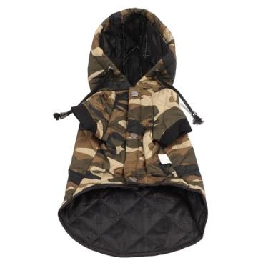 Imagem de Casaco quente para cachorro Jaqueta com capuz Pele macia Amigável Roupas de filhote de cachorro de duas pernas para outono inverno Atividades ao ar livre Padrão de camuflagem (M)