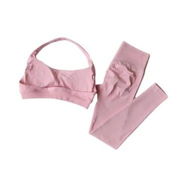 Imagem de Conjunto De Yoga Sem Costura Feminino Com Top Esportivo De Alça Halter