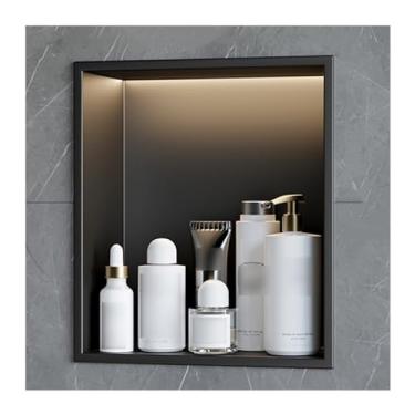 Imagem de Nicho de chuveiro, aço inoxidável para quarto molhado alcova embutida, xampu cosmético higiênico organizador de chuveiro à prova d'água, casa quarto sala de estar prateleiras de banheiro (cor: preto