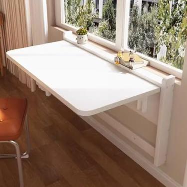 Imagem de Mesa dobrável montada na parede, mesa dobrável montada na parede, mesa de cozinha de madeira, mesa de jantar, mesa flutuante dobrável, com suporte de metal forte para suporte de carga, para espaços