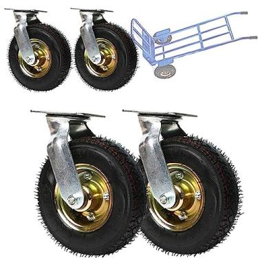 Imagem de Rodízios giratórios pneumáticos resistentes com absorção de choque, rodas de borracha de substituição para carrinhos, transporte industrial, tubo interno durável, ideal para cargas pesadas