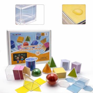 Imagem de Formas geométricas sólidas 3D e redes dobráveis 2D (5 cm) 12+12 - Manipulativos matemáticos transparentes para sala de aula e ensino doméstico - Formas duráveis espessas com bordas lisas, materiais