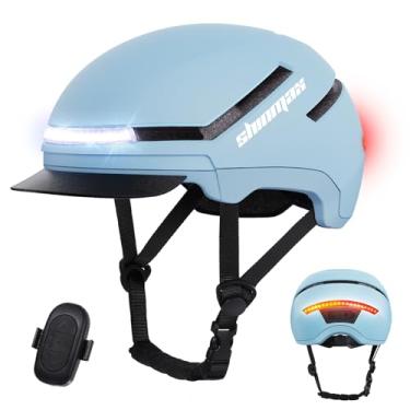 Imagem de Shinmax Capacete de bicicleta com seta, certificado NTA até 45 km/h, capacete de bicicleta para homens e mulheres com luz traseira recarregável por USB, viseira, capacete de ciclismo para bicicleta