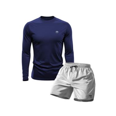Imagem de Conjunto Camiseta Manga Longa Dry Proteção Uv e Short Mauricinho Academia Verão Básico-Masculino
