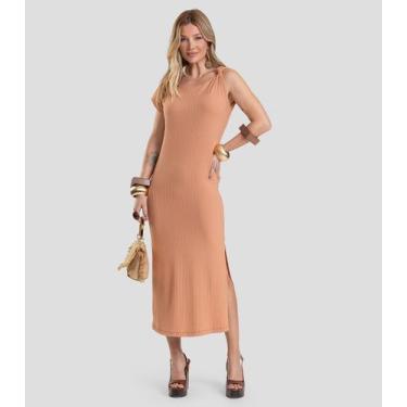 Imagem de Vestido Midi Canelado Dianna Marrom, G, Marrom