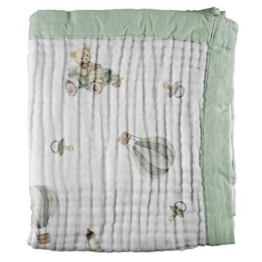 Imagem de Manta Soft para Bebê 85 cm x 1,00 m Baby Joy, urso carro