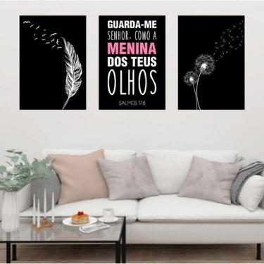 Imagem de Kit 3 Quadros Decorativos Salmo 17:8 - Guarda-me Senhor
