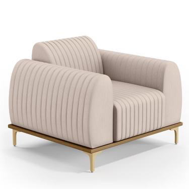 Imagem de Poltrona Decorativa Molino D02 Veludo Bege Pés Alumínio D'Ouro Lyam Decor