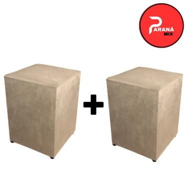 Imagem de Kit 2 Puff Banqueta Quadrado Macio Decorativo Fofo Espuma Suede Bege para Sala Moderna OEM