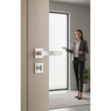 Imagem de Fechadura Banheiro Roseta Quadrada Inox Aço 40mm - Congratulations Sto