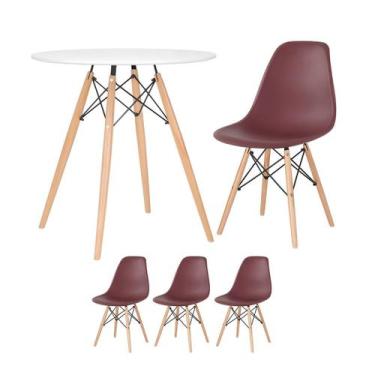 Imagem de Kit - Mesa Eames 70 cm branco + 3 cadeiras Eames Dsw marrom - Laraz