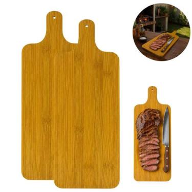 Imagem de 2 Tábuas Bambu P/ Corte Cozinha Natural Premium 48cm - Top