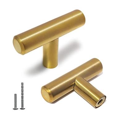 Imagem de Puxadores Dourado Escovado Do Armário De Cozinha Puxadores Do Armário Dourado Puxadores Da Gaveta De Aço Inoxidável (12, Knobs)