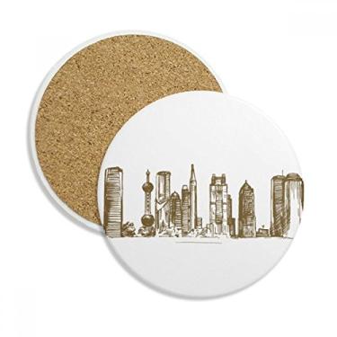 Imagem de Xangai Caneca de porta-copos com desenho de marco da China Pedra absorvente de proteção de mesa