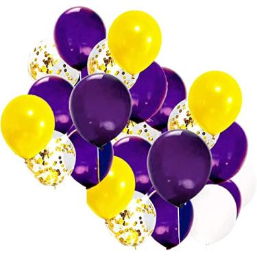 Imagem de Decoração de festa de formatura ouro roxo 2022/roxo amarelo NYU suprimentos de festa de formatura/roxo amarelo ouro decorações de festa de aniversário/confete ouro graduado balões de 20 peças