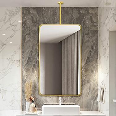 Imagem de Espelho retangular, espelho montado no teto, espelho de vaidade flutuante para banheiro, espelho suspenso de metal personalizável, espelhos decorativos para parede (tamanho: 50cmx70cm) () decoração