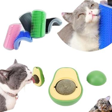Imagem de 2 Brinquedo Para Gato Catnip Bola Erva Gatos + Coçador Escova Maçageador para gato