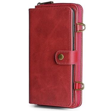 Imagem de LXURY Capa de telefone carteira para Google Pixel 7 Pro/7, capa de couro destacável com 13 compartimentos para cartão e capa protetora à prova de choque de corpo inteiro, vermelha, 7 6,3 polegadas