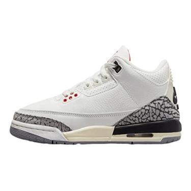 Imagem de Nike Air Jordan 3 Retro White Cement Reimaged Grade School, Summit Branco/Vermelho Fogo - Preto, 5 Big Kid