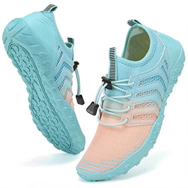 Imagem de WateLves Water Shoes – Meias aquáticas de secagem rápida para piscina, surfe, ioga, hidroginástica, Dégradé rosa, azul, 39 BR