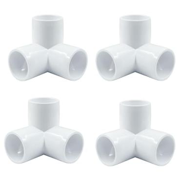 Imagem de Biaungdo 4 peças de encaixe de tubo de PVC de 3/10.2 cm, conector de tubo de cotovelo de 3 vias, acessórios de canto de grau de móveis, encaixe de cotovelo de PVC para prateleira DIY suporte de jardim
