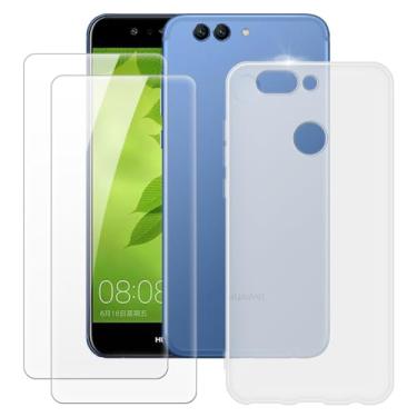Imagem de MILEGOO Capa para Huawei Nova 2 Plus + 2 peças protetoras de tela de vidro temperado, à prova de choque, capa de TPU de silicone macio para Huawei Nova 2 Plus (5,5 polegadas), branca