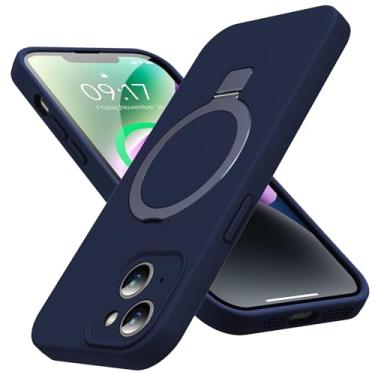 Imagem de KMAMBAG Capa Mag-Ring projetada para iPhone 14, silicone líquido [fator hidratante] capa de telefone fina extremamente macia com suporte [compatível com MagSafe] para 14 6,1 polegadas homens e