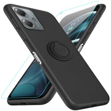 Imagem de Nijiadi Capa para celular Motorola Moto G14 com protetor de tela de vidro, suporte de anel giratório de 360°, suporte/suporte, silicone, TPU, à prova de choque, capa protetora para Motorola Moto G14 -