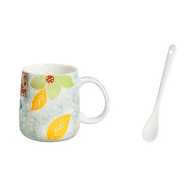 Imagem de RYZGOJV Canecas de café, canecas de café, caneca de porcelana grande, caneca de chá de cerâmica com alça para homens mulheres com colher 420ML-I04