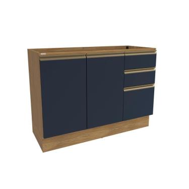 Imagem de Balcão De Pia Celeste Kappesberg 100% Mdf 2 Portas 3 Gavetas Nogueira/azul 120cm