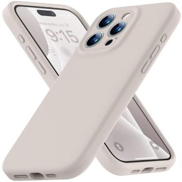 Imagem de Ktele Capa compatível com iPhone 15 Pro Max, capa de silicone líquido de grau AB atualizada, [proteção total da câmera] [forro macio antiarranhões] Capa protetora à prova de choque - pedra