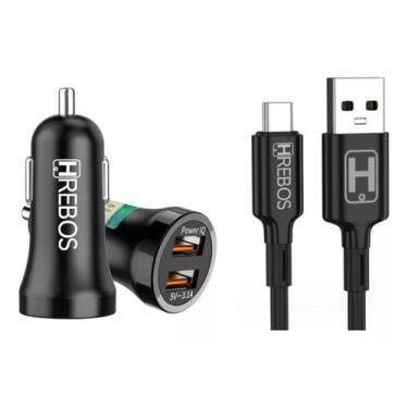 Imagem de Carregador Veicular Turbo Tipo Usb C Para Motorola Samsung - Hrebos