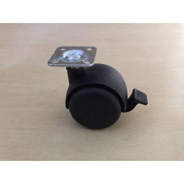 Imagem de Kit 4 Rodizio Placa Girat. Roda Dupla Freio 50mm Nylon 40kg - SQUADRON