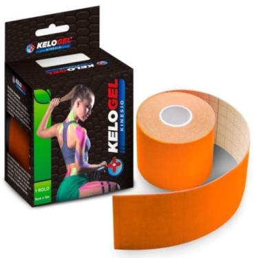 Imagem de Kinesio Tape Fita Bandagem Elástica Funcional Sport Adesiva 5cmx5m Pós-Operatório Fisio Gestante Kelogel (Laranja)