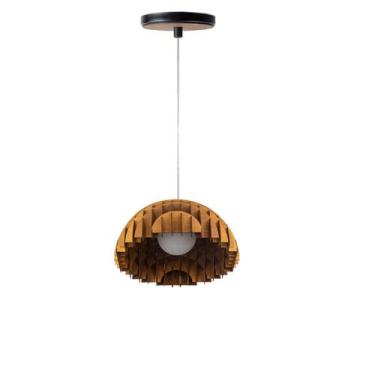 Imagem de Lustre Pendente em Madeira c/ Globo de Vidro-DOMUS - Trybo 