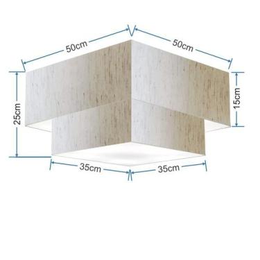 Imagem de Plafon Duplo Quadrado Md-3022 Cúpula em Tecido 25/50x35cm Linho Bege -