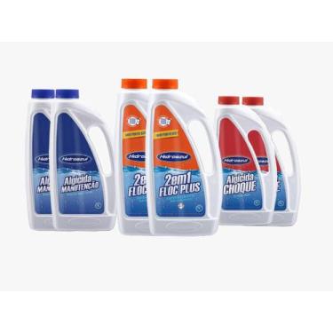 Imagem de Kit HIDROAZUL tratamento Piscinas Liquido Algicida Manutenção 2L Floc 