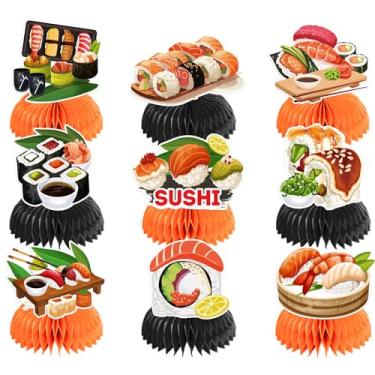 Imagem de 9 peças de centro de mesa de sushi em colmeia para decoração de mesa, enfeites de mesa de sushi para comida japonesa, decorações de festa de sushi, artigos de festa de aniversário de sushi