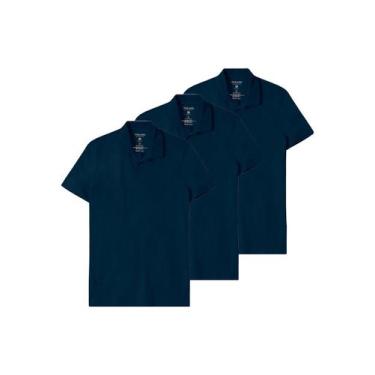 Imagem de Kit com 3 Camisetas Polo Masculina Malwee 1000004430, Azul marinho, XG