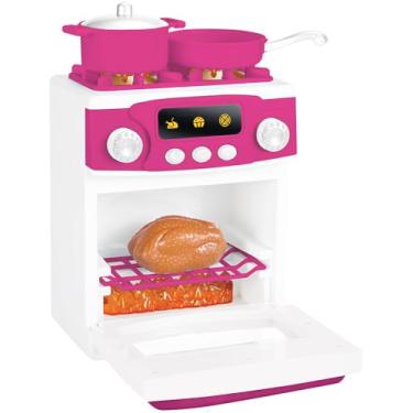Imagem de Zippy Toys, Fogão Infantil Elétrico com Forno 29cm, Plástico, Luz e Som, Interativo e Educativo - Rosa e Branco