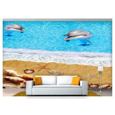Imagem de Papel De Parede Animais Golfinhos Praia 3D Anm248