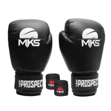 Imagem de Luva Boxe Muay Thai Prospect Mks Combat Preta + Bandagem Preta, 16 Oz