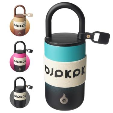 Imagem de BJPKPK Copo térmico de 368 g com tampa e alça de aço inoxidável para viagem caneca de café copos térmicos, azul-petróleo