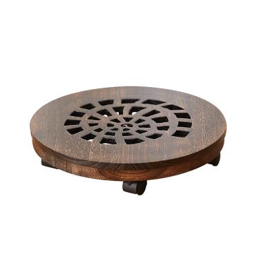 Imagem de SINOBEST Organizador de plantas de madeira, carrinho de plantador resistente com rodízios rotativos, suporte de vaso de flores móvel, suporte redondo para plantas com rodas bloqueáveis (25 cm)