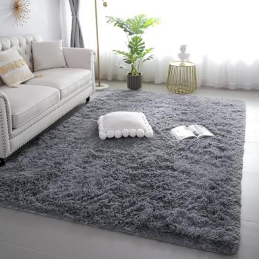 Imagem de KCHOWUA Tapete 15 x 23 cm para sala de estar, tapete cinza para quarto, felpudo, macio, lavável, na máquina, para quarto de bebê, berçário, antiderrapante, grande, confortável, tapete felpudo para