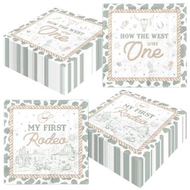 Imagem de Guardanapos caubói ocidentais para festa - 40 peças de papel de almoço descartável, tema de rodeio do oeste selvagem, convites de chá de bebê de caubói, decorações de um pequeno caubói está a caminho,