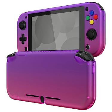 Imagem de eXtremeRate PlayVital Capa protetora para Nintendo Switch Lite, capa dura para Nintendo Switch Lite - protetor de tela e punhos de polegar e botões adesivos incluídos - Clear Atomic Purple Rose Red