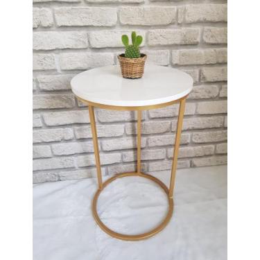 Imagem de Mesa lateral de apoio dourada com mdf branco - NAURA DESING