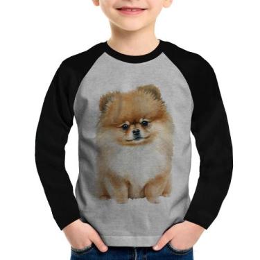 Imagem de Camiseta Raglan Infantil Cachorro Spitz Alemão Lulu da pomerânia Manga
